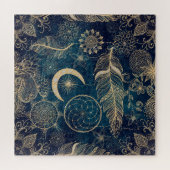 Whimsy Gold Glitter Drocatcher Feathers Mandala Legpuzzel (Horizontaal)