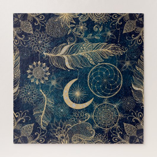 Whimsy Gold Glitter Drocatcher Feathers Mandala Legpuzzel (Verticaal)