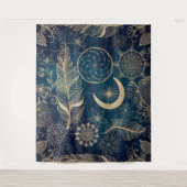 Whimsy Gold Glitter Drocatcher Feathers Mandala Wandkleed (Voorkant)