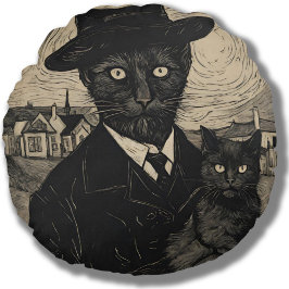 Whimsy Gothic Van Gogh Zwart Kat Rond Kussen