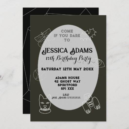 Whimsy gothic verjaardagsfeestje kaart (Voorkant / Achterkant)