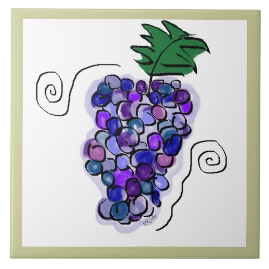 Whimsy Grapes (grijs/wit) Tegeltje (Voorkant)