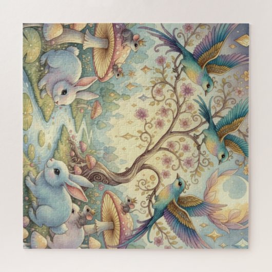 Whimsy Grove - Rabbits and Birds in Twilight Legpuzzel (Horizontaal)