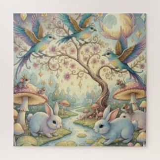 Whimsy Grove - Rabbits and Birds in Twilight Legpuzzel