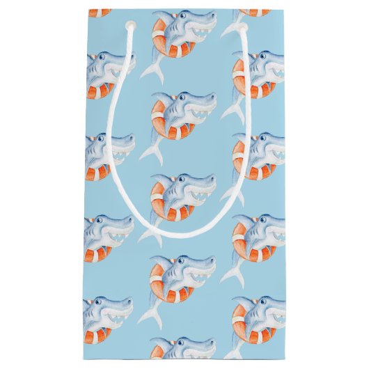 Whimsy haai waterverf schilderij kunst blauw sinaa klein cadeauzakje (Voorkant)