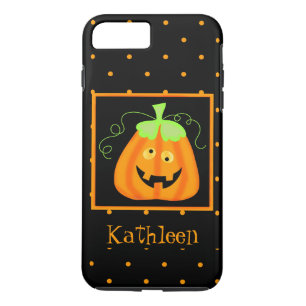 Whimsy Halloween Pumpkin Black Name Persoonlijk iPhone 8/7 Plus Hoesje