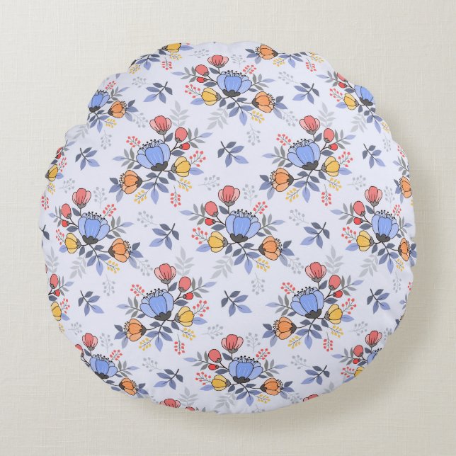 Whimsy Hand getrokken bloemen rond kussen (Voorkant)