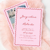 Whimsy Hand Getrokken Retro Lijst Roze & Rood Huwe Kaart