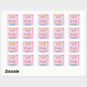 Whimsy Happy Birthday Name Persoonlijk Roze Vierkante Sticker (Vel)