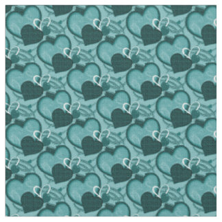Whimsy Hearts Fabric-Two-toon Blauwgroen Stof