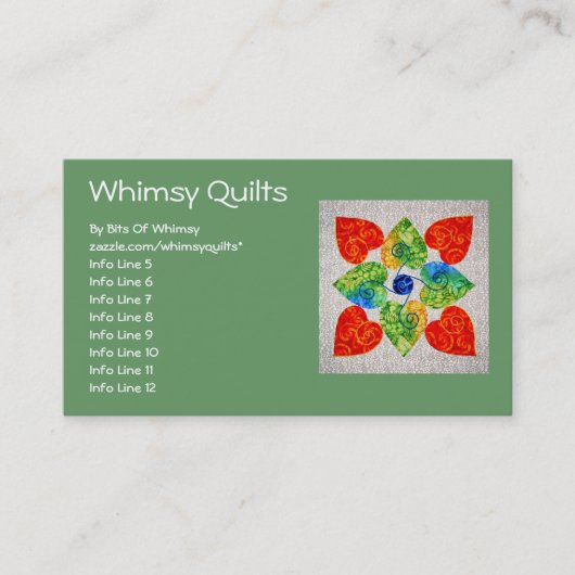 Whimsy Hearts Quilt - Blok #1 Visitekaartje (Voorkant)