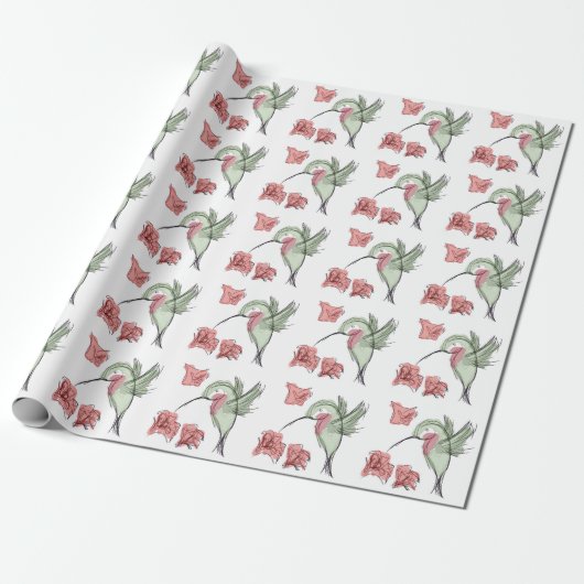 Whimsy Hummingbird (white) Wrapping Paper Cadeaupapier (Uitgerold)