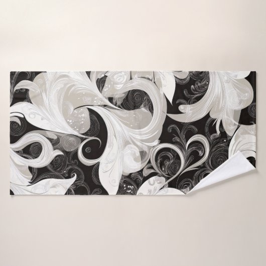 Whimsy in zwarte en crème barokke wervelingen badhanddoek (Badhanddoek)