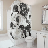 Whimsy in zwarte en crème barokke wervelingen douchegordijn (In situ)