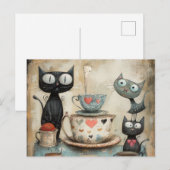 Whimsy Kat Theetijd Briefkaart (Voorkant / Achterkant)