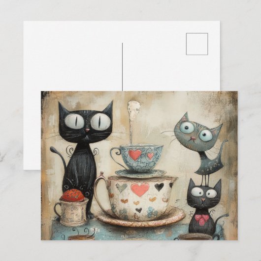 Whimsy Kat Theetijd Briefkaart (Voorkant / Achterkant)