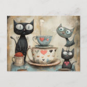 Whimsy Kat Theetijd Briefkaart (Voorkant)