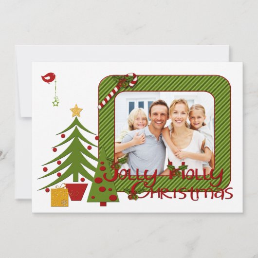 Whimsy kerstbomen, Bird, Stripes-fotokaart Feestdagenkaart (Voorkant)
