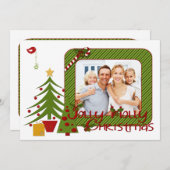 Whimsy kerstbomen, Bird, Stripes-fotokaart Feestdagenkaart (Voorkant / Achterkant)