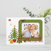Whimsy kerstbomen, Bird, Stripes-fotokaart Feestdagenkaart (Staand voorkant)