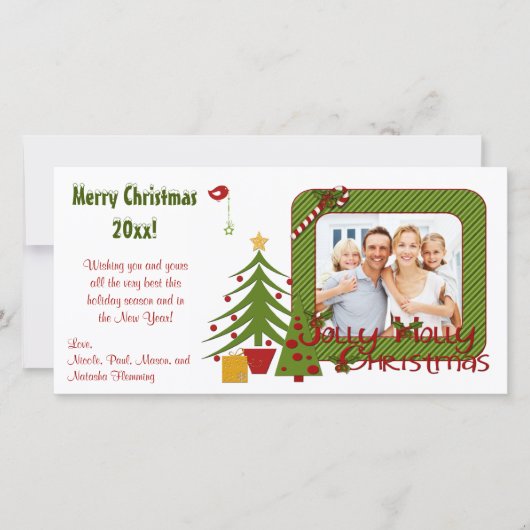 Whimsy kerstbomen, Bird, Stripes-fotokaart Feestdagenkaart (Voorkant)