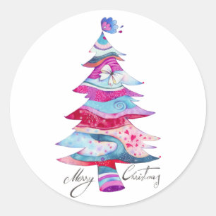 Whimsy kerstboom ronde sticker