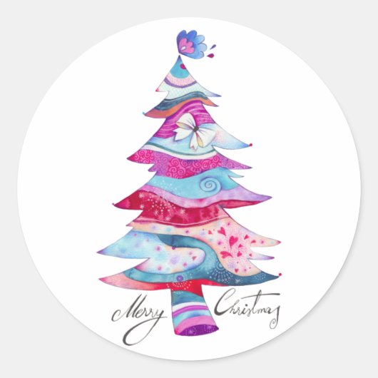 Whimsy kerstboom ronde sticker (Voorkant)