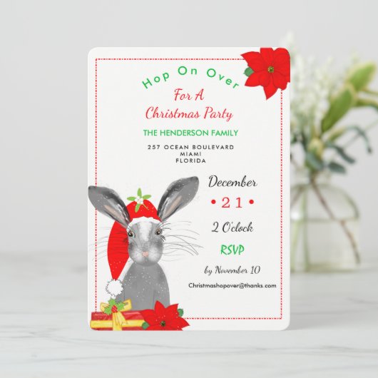 Whimsy KerstBunny Rabbit Invite Kaart (Staand voorkant)