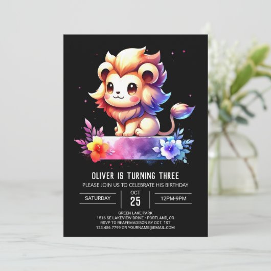Whimsy Kinder leeuwenverjaardag Kaart (Staand voorkant)
