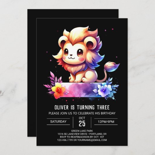 Whimsy Kinder leeuwenverjaardag Kaart (Voorkant / Achterkant)