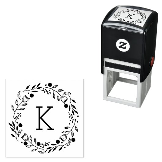 Whimsy krans monogram zelf-inkt stempel (In situ)