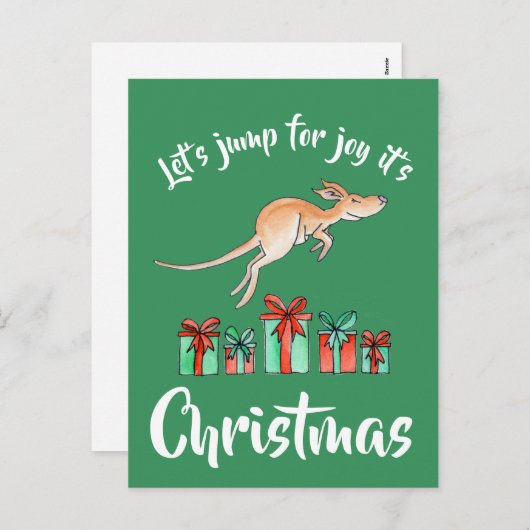 Whimsy kunst kangoeroe springen kerst briefkaart (Voorkant / Achterkant)