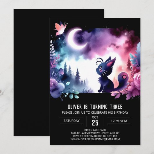 Whimsy Little Cat Verjaardag Kaart (Voorkant / Achterkant)