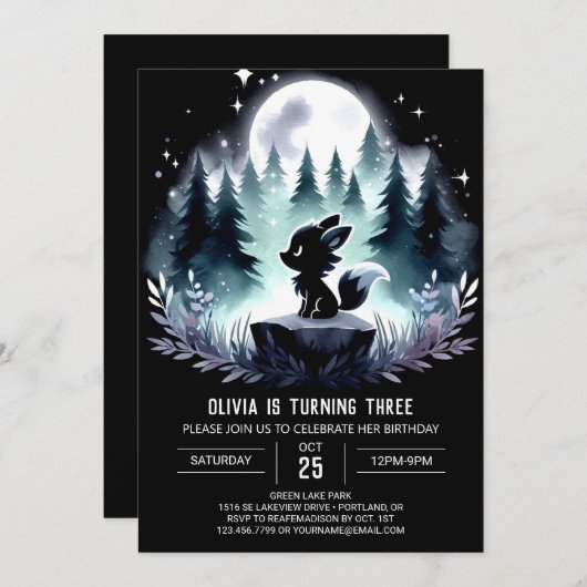 Whimsy Little Wolf Verjaardag Kaart (Voorkant / Achterkant)