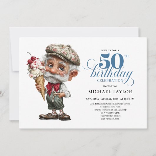 Whimsy Man 50th Birthday Bash Humor Invitation Kaart (Voorkant)