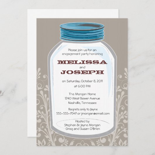 Whimsy Mason Jar Engagement Party Kaart (Voorkant / Achterkant)