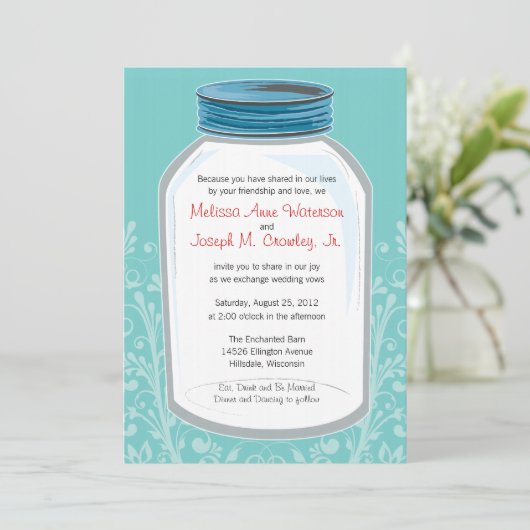 Whimsy Mason Jar Wedding Kaart (Staand voorkant)