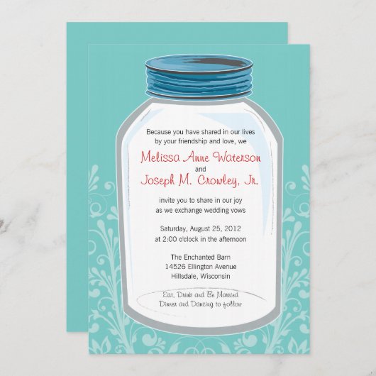 Whimsy Mason Jar Wedding Kaart (Voorkant / Achterkant)