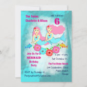 Whimsy Mermaid Twin Girls Birthday Party Invite Kaart (Voorkant)