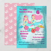 Whimsy Mermaid Twin Girls Birthday Party Invite Kaart (Voorkant / Achterkant)