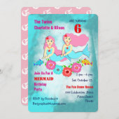 Whimsy Mermaid Twin Girls Verjaardagsfeestje Uitno Kaart (Voorkant / Achterkant)
