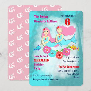 Whimsy Mermaid Twin Girls Verjaardagsfeestje Uitno Kaart