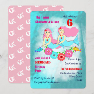 Whimsy Mermaid Twin Girls Verjaardagsfeestje Uitno Kaart