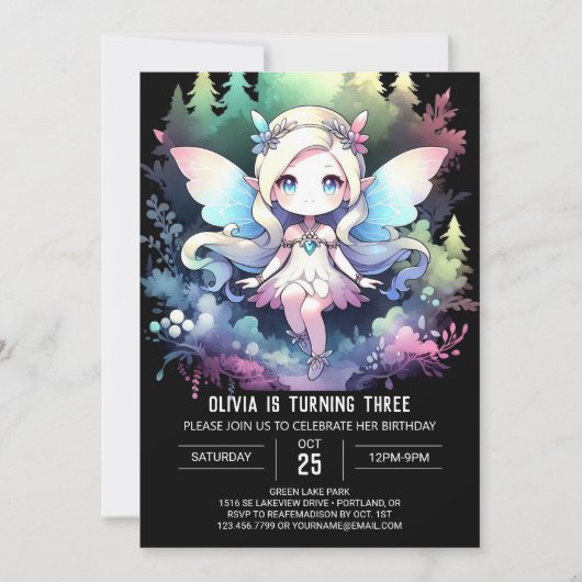 Whimsy Minimalist Fairy Verjaardag Kaart (Voorkant)
