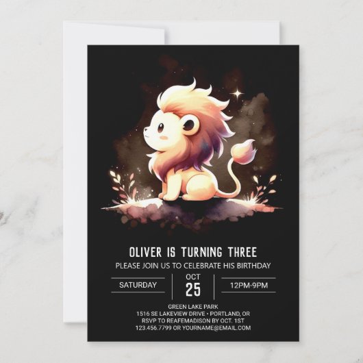 Whimsy Modern Lion Verjaardag Kaart (Voorkant)