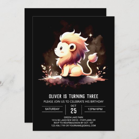 Whimsy Modern Lion Verjaardag Kaart (Voorkant / Achterkant)