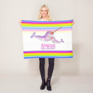 Whimsy narwhal regenboog naam kleurrijk fleece deken