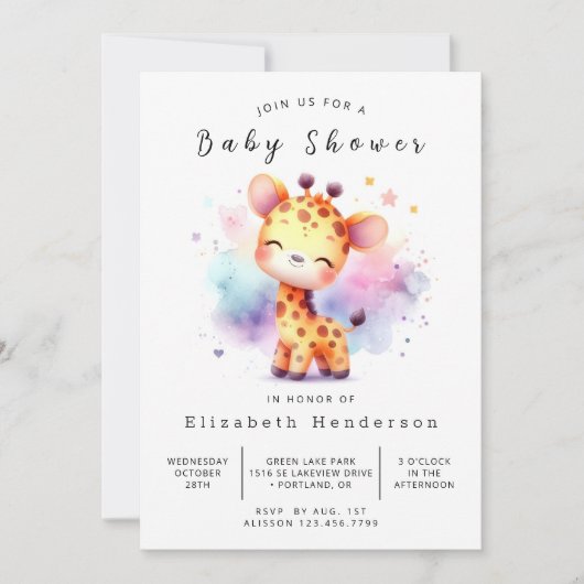 Whimsy Online Giraffe Baby shower Kaart (Voorkant)