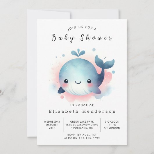 Whimsy Online Whale Baby shower Kaart (Voorkant)