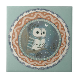 Whimsy Owl Mint Blauwe Terracotta Teal Aqua Tegeltje
